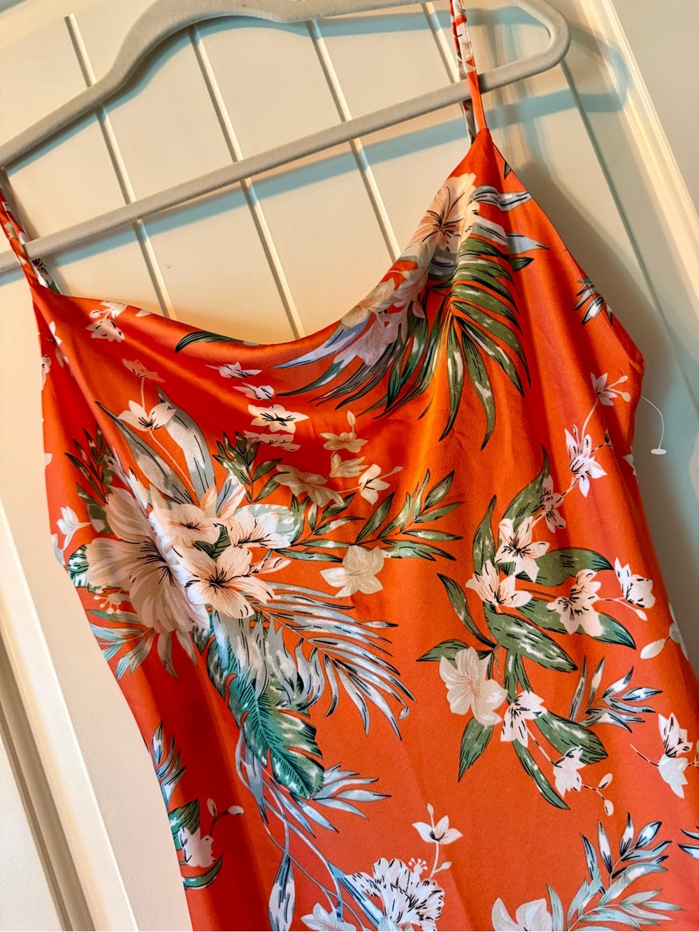 Paper Heart Orange Tropical Floral Satiny Cowl Neck Maxi Dress NWT